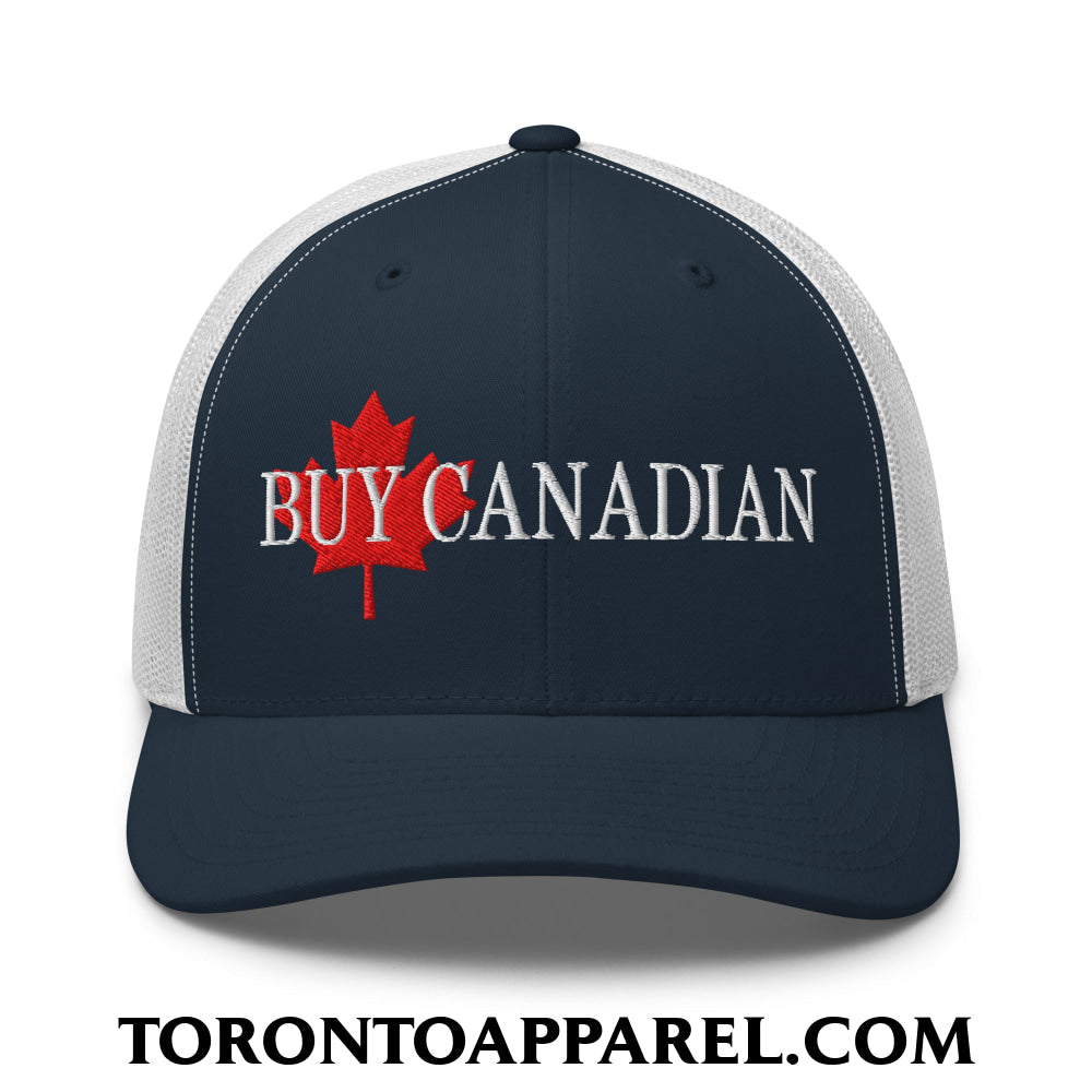 Buy Canadian Maple Leaf Embroidered Mesh Trucker Hat - Navy/ White - Toronto Apparel