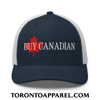Buy Canadian Maple Leaf Embroidered Mesh Trucker Hat - Navy/ White - Toronto Apparel