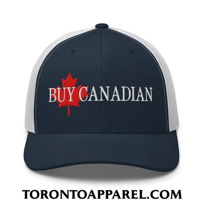 Buy Canadian Maple Leaf Embroidered Mesh Trucker Hat - Navy/ White - Toronto Apparel