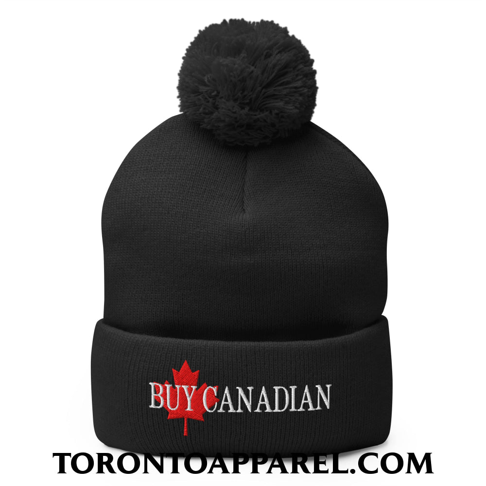 Buy Canadian Maple Leaf Embroidered Pom Pom Knit Beanie - Black - Toronto Apparel