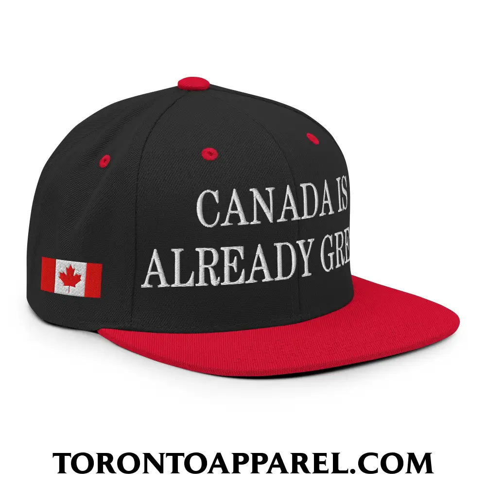 Canada is Already Great 1867 Flag Embroidered Flat Brim Bill Snapback Hat - Black/ Red - Toronto Apparel