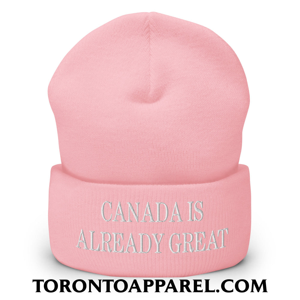 Canada is Already Great Embroidered Cuffed Knit Beanie - Baby Pink - Toronto Apparel