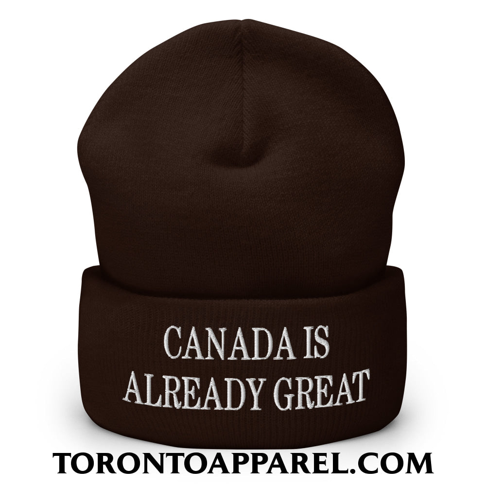 Canada is Already Great Embroidered Cuffed Knit Beanie - Brown - Toronto Apparel
