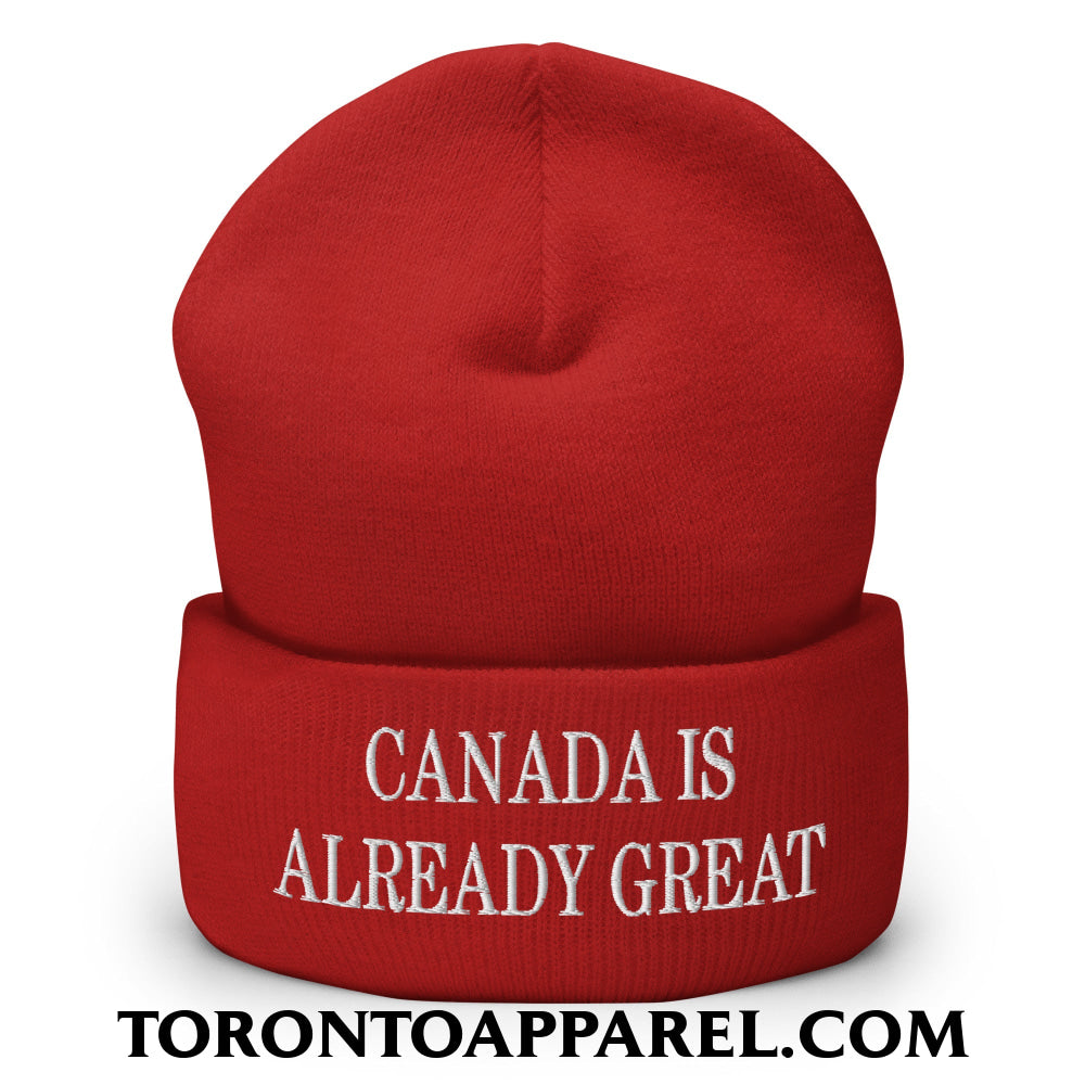 Canada is Already Great Embroidered Cuffed Knit Beanie - Red - Toronto Apparel