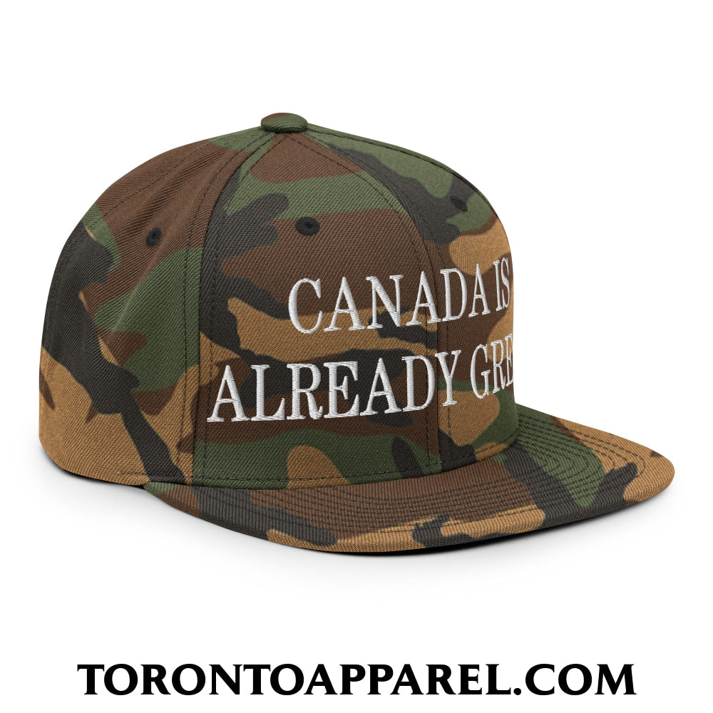 Canada is Already Great Embroidered Flat Bill Brim Snapback Hat - Toronto Apparel
