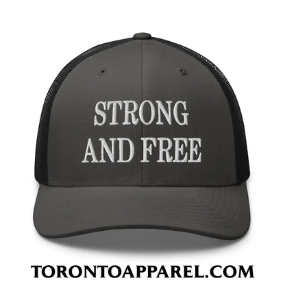 Canada Strong and Free Embroidered Mesh Trucker Hat - Charcoal/ Black - Toronto Apparel