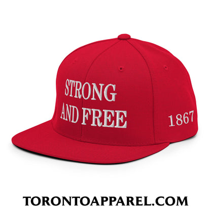 Canada Strong and Free 1867 Flag Embroidered Flat Brim Bill Snapback Hat - Toronto Apparel