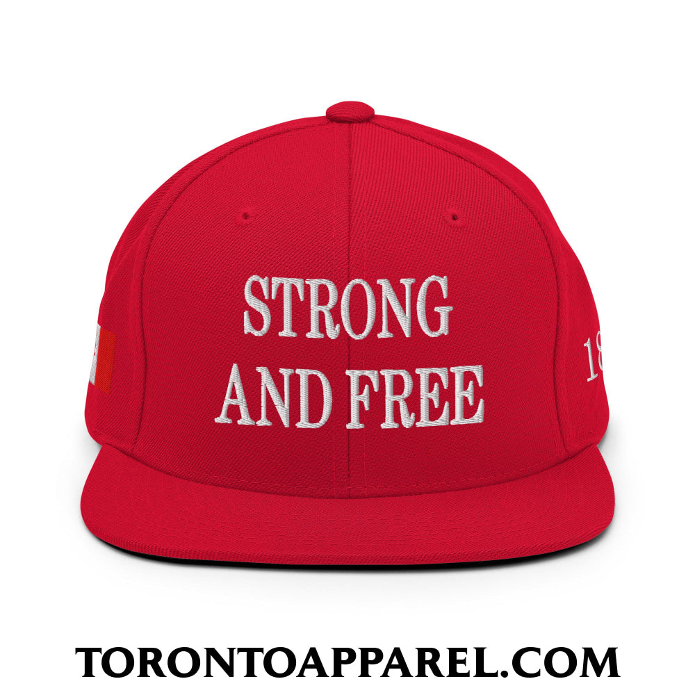 Canada Strong and Free 1867 Flag Embroidered Flat Brim Bill Snapback Hat - Toronto Apparel