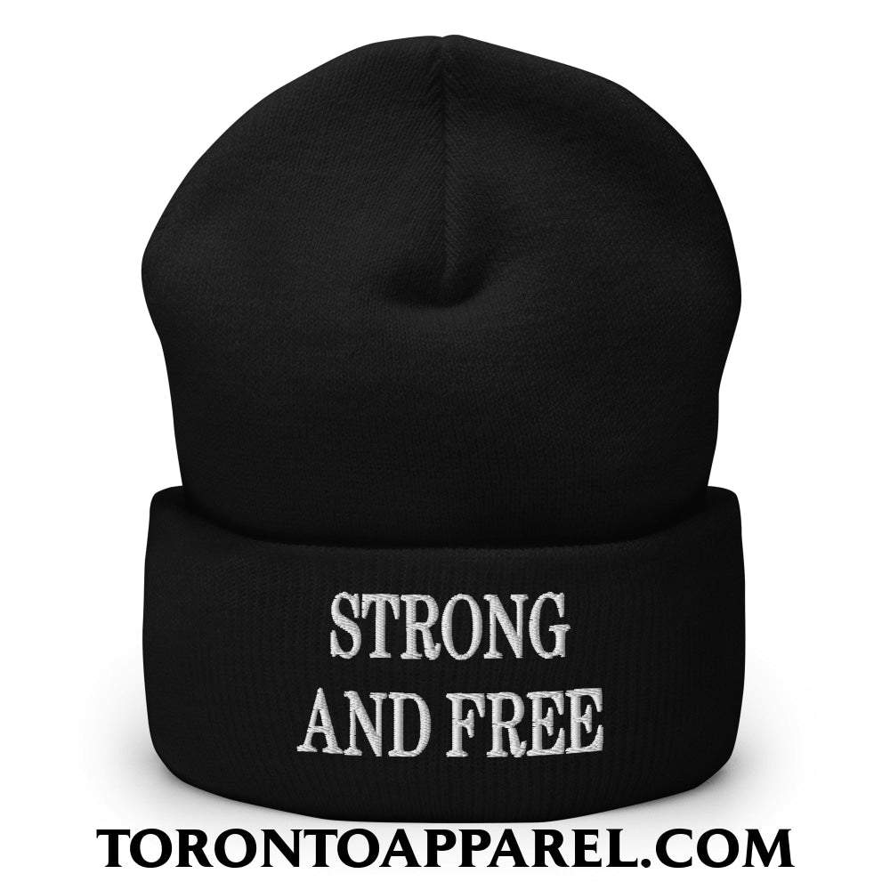 Canada Strong and Free Embroidered Cuffed Knit Beanie - Black - Toronto Apparel