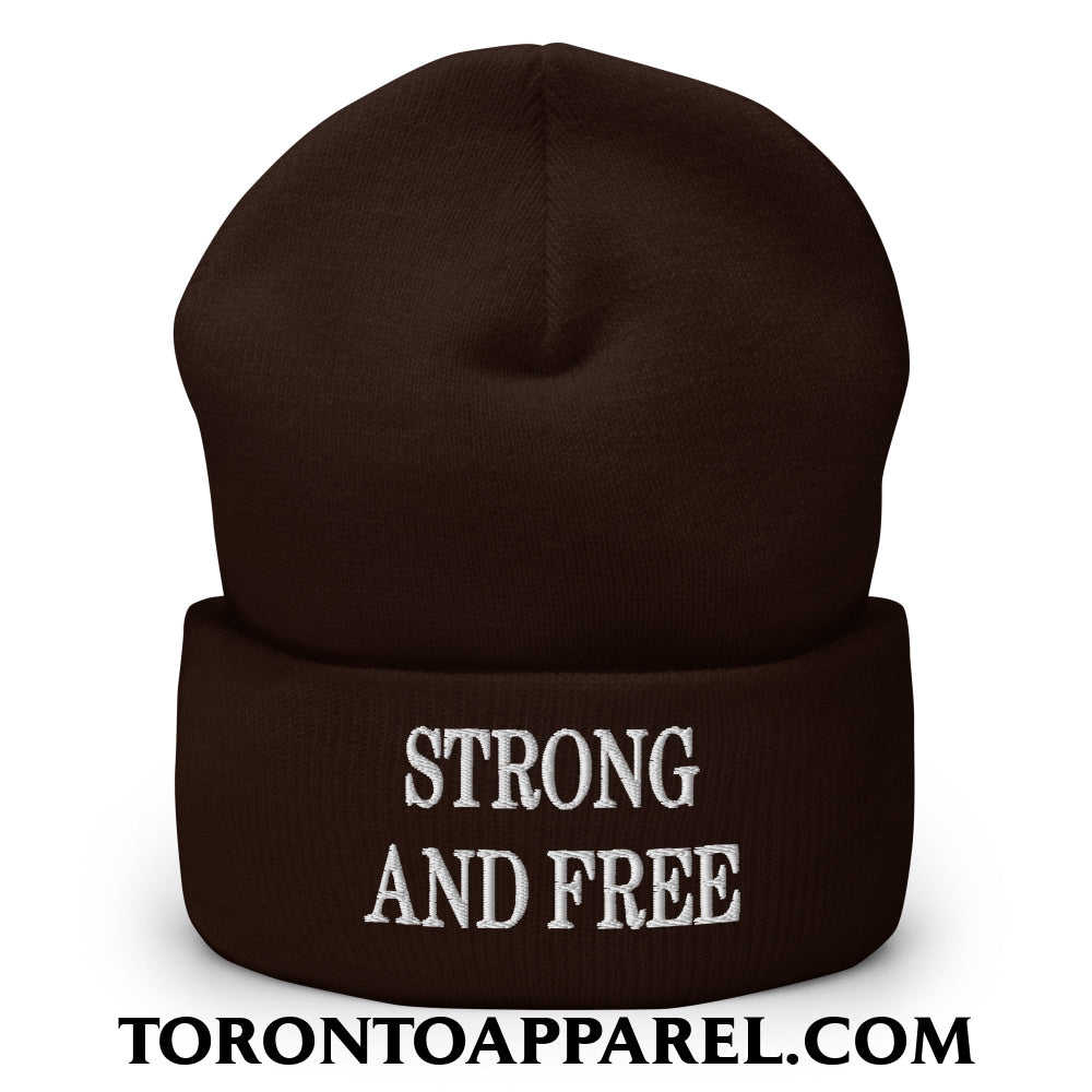 Canada Strong and Free Embroidered Cuffed Knit Beanie - Brown - Toronto Apparel