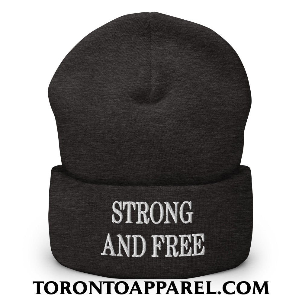 Canada Strong and Free Embroidered Cuffed Knit Beanie - Dark Grey - Toronto Apparel