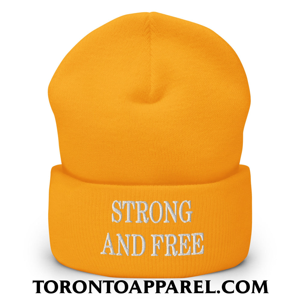 Canada Strong and Free Embroidered Cuffed Knit Beanie - Gold - Toronto Apparel