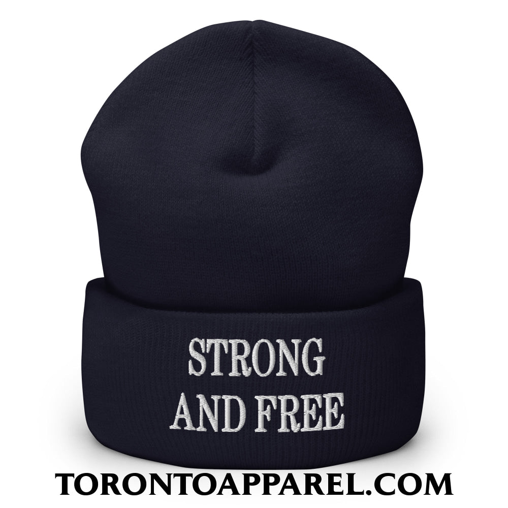 Canada Strong and Free Embroidered Cuffed Knit Beanie - Navy - Toronto Apparel