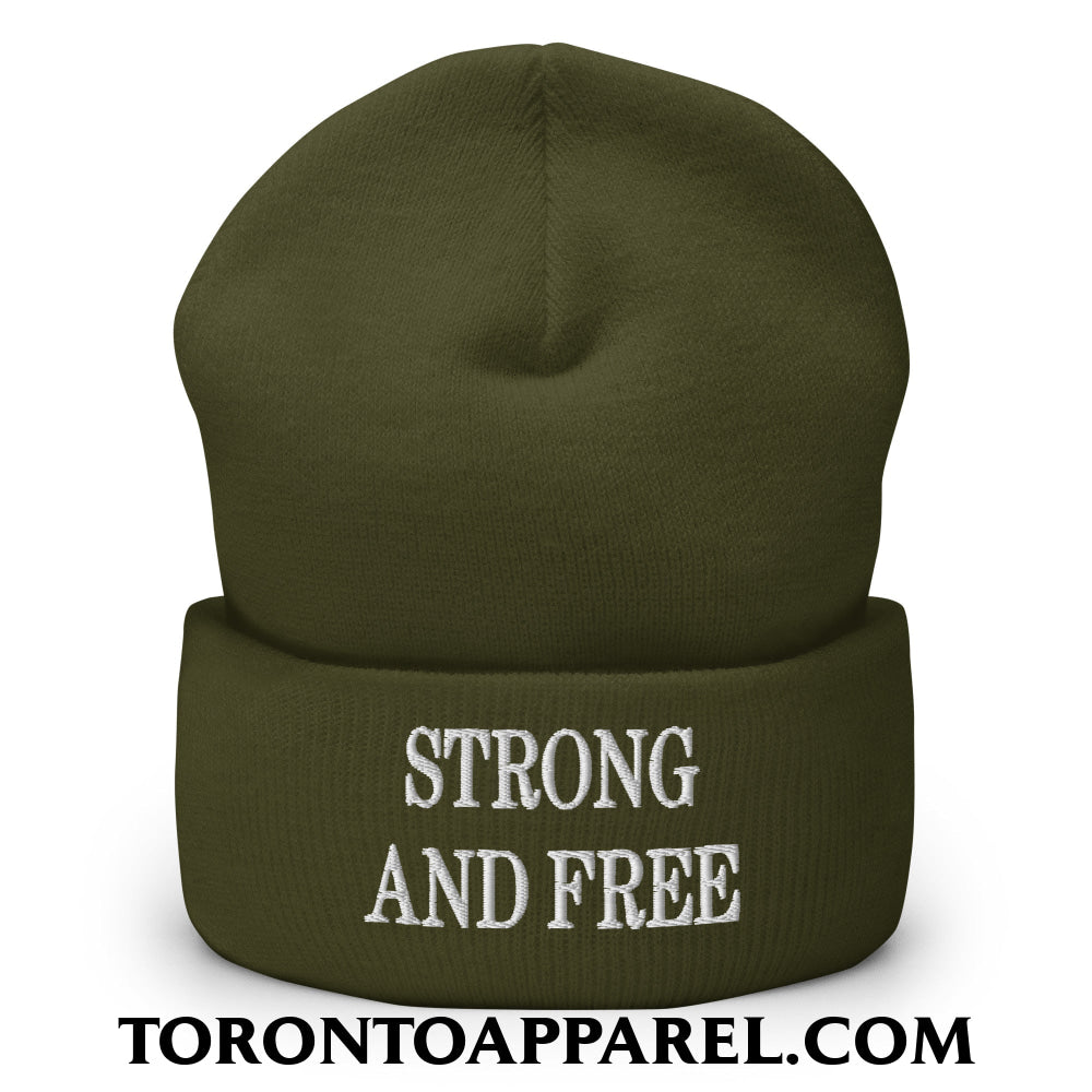 Canada Strong and Free Embroidered Cuffed Knit Beanie - Olive - Toronto Apparel