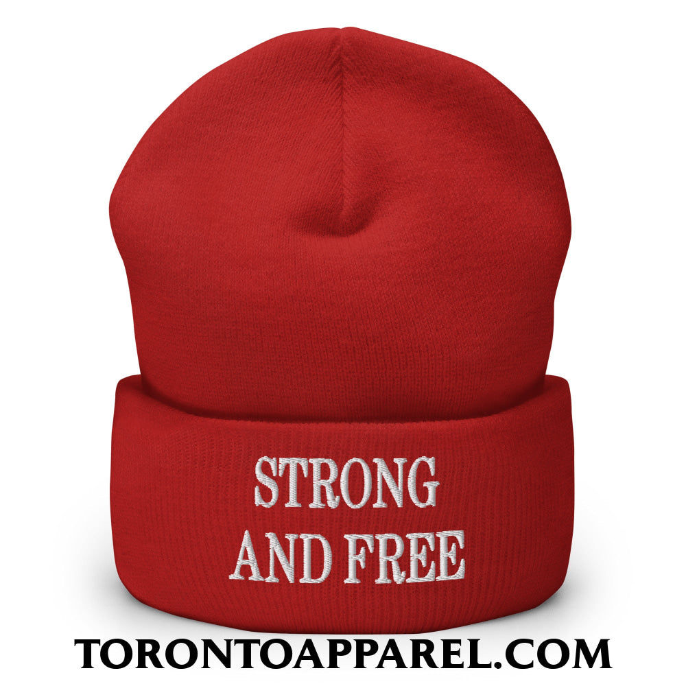 Canada Strong and Free Embroidered Cuffed Knit Beanie - Red - Toronto Apparel