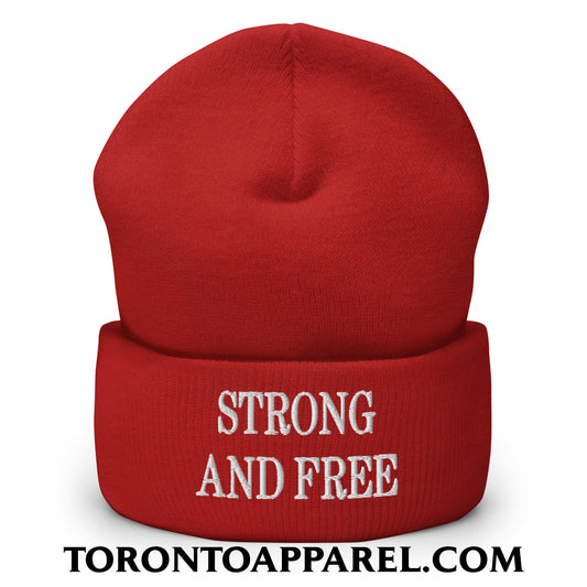 Canada Strong and Free Embroidered Cuffed Knit Beanie - Red - Toronto Apparel