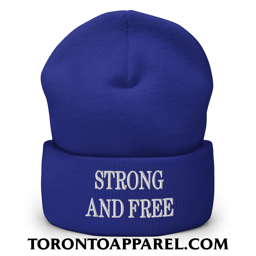 Canada Strong and Free Embroidered Cuffed Knit Beanie - Royal - Toronto Apparel