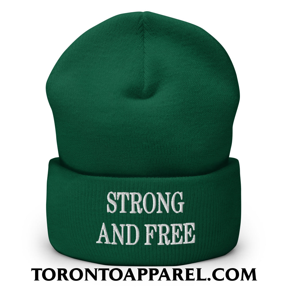 Canada Strong and Free Embroidered Cuffed Knit Beanie - Spruce - Toronto Apparel