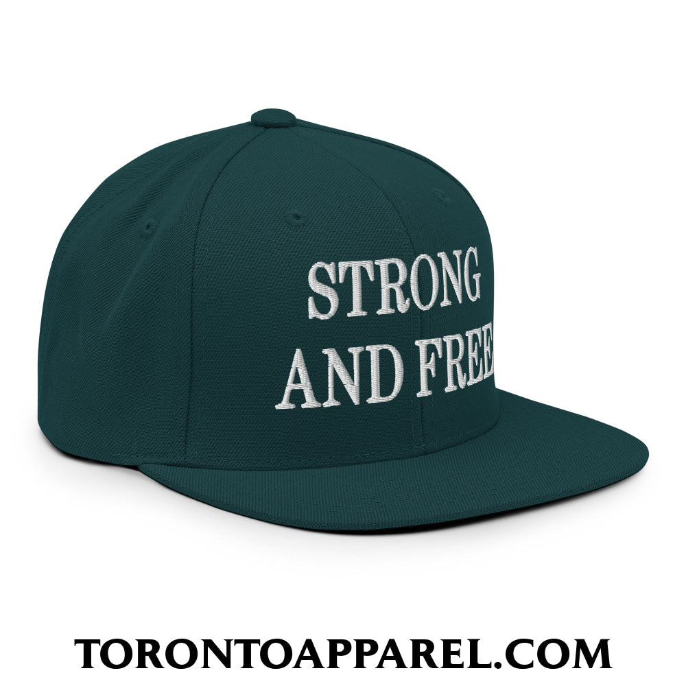 Canada Strong and Free Embroidered Flat Brim Bill Snapback Hat - Toronto Apparel
