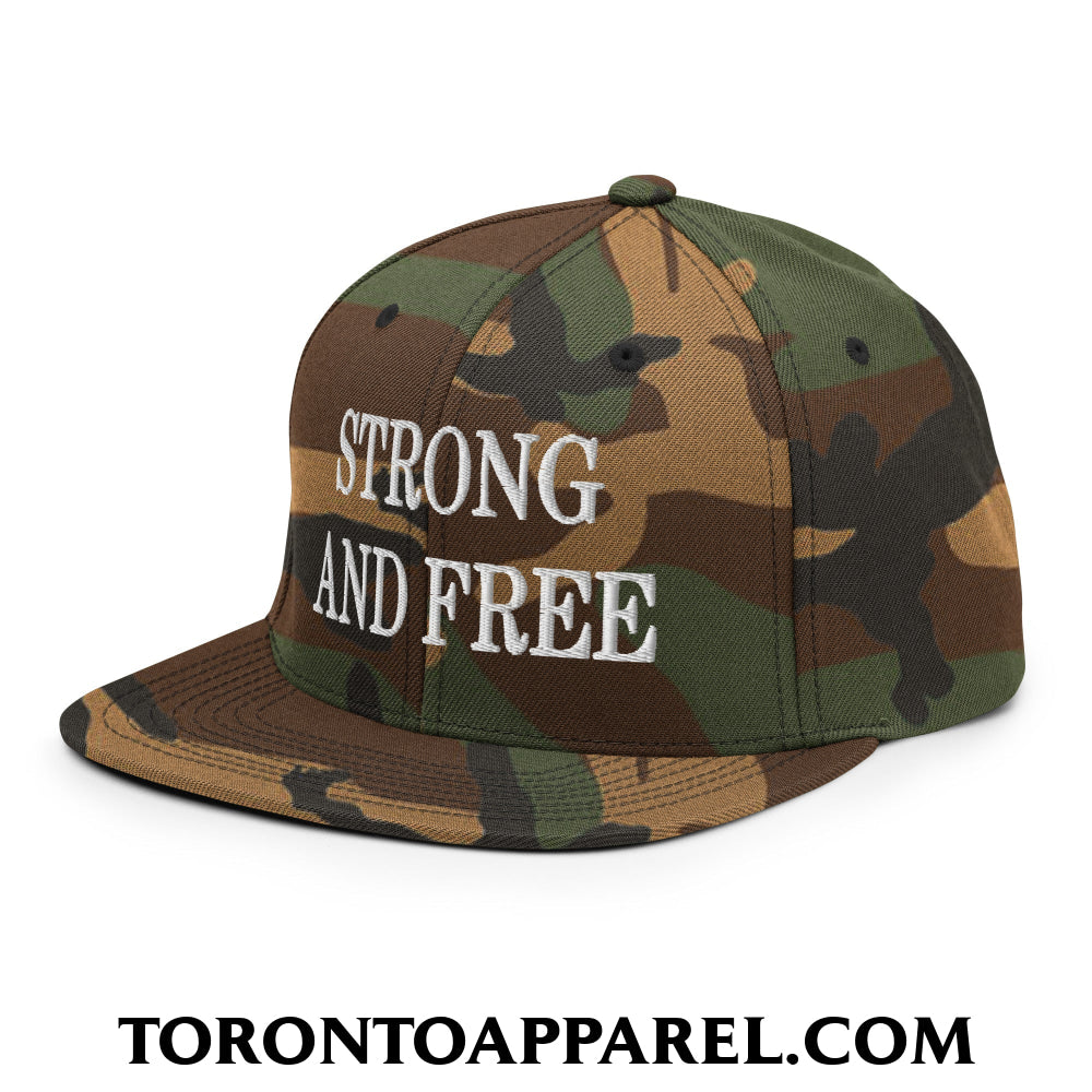 Canada Strong and Free Embroidered Flat Brim Bill Snapback Hat - Toronto Apparel