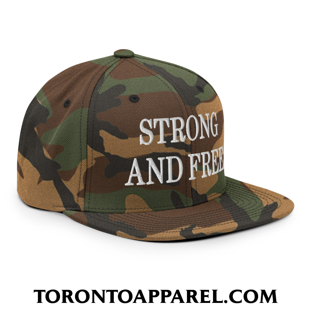 Canada Strong and Free Embroidered Flat Brim Bill Snapback Hat - Toronto Apparel