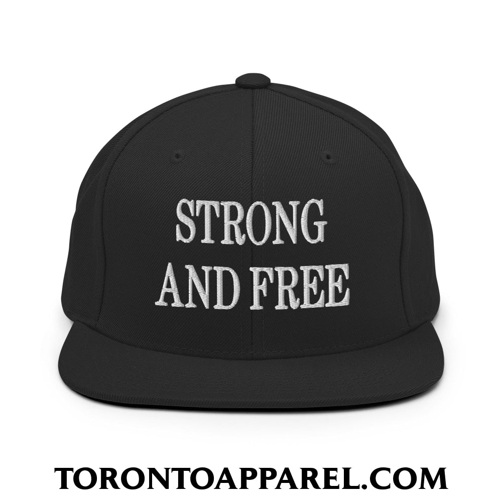 Canada Strong and Free Embroidered Flat Brim Bill Snapback Hat - Black - Toronto Apparel