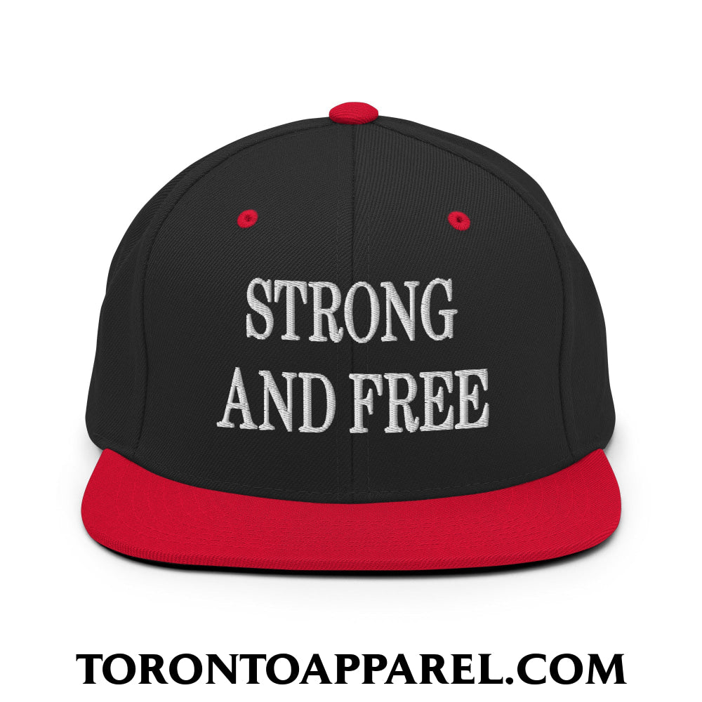 Canada Strong and Free Embroidered Flat Brim Bill Snapback Hat - Black/ Red - Toronto Apparel