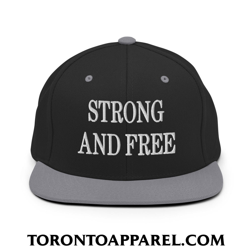 Canada Strong and Free Embroidered Flat Brim Bill Snapback Hat - Black/ Silver - Toronto Apparel