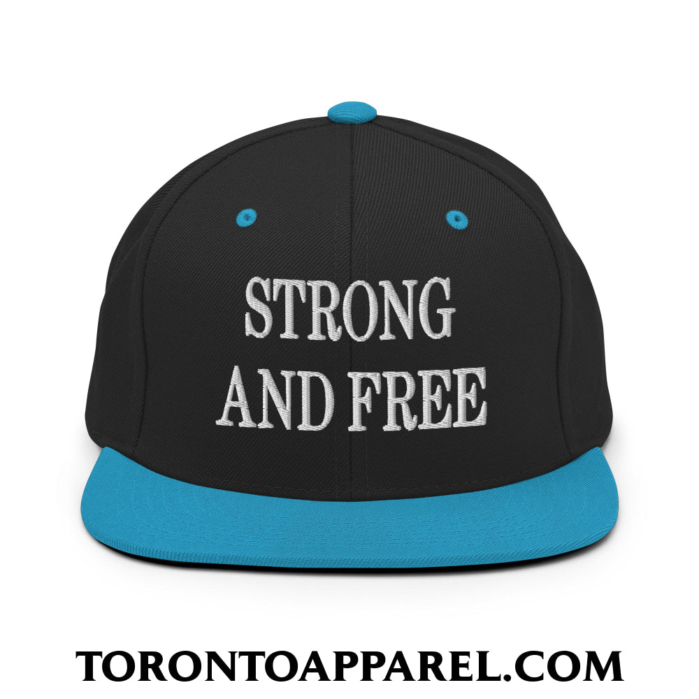 Canada Strong and Free Embroidered Flat Brim Bill Snapback Hat - Black/ Teal - Toronto Apparel
