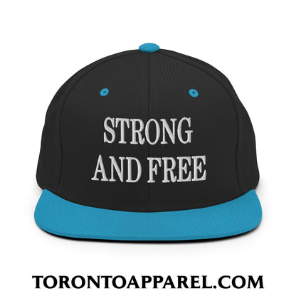 Canada Strong and Free Embroidered Flat Brim Bill Snapback Hat - Black/ Teal - Toronto Apparel