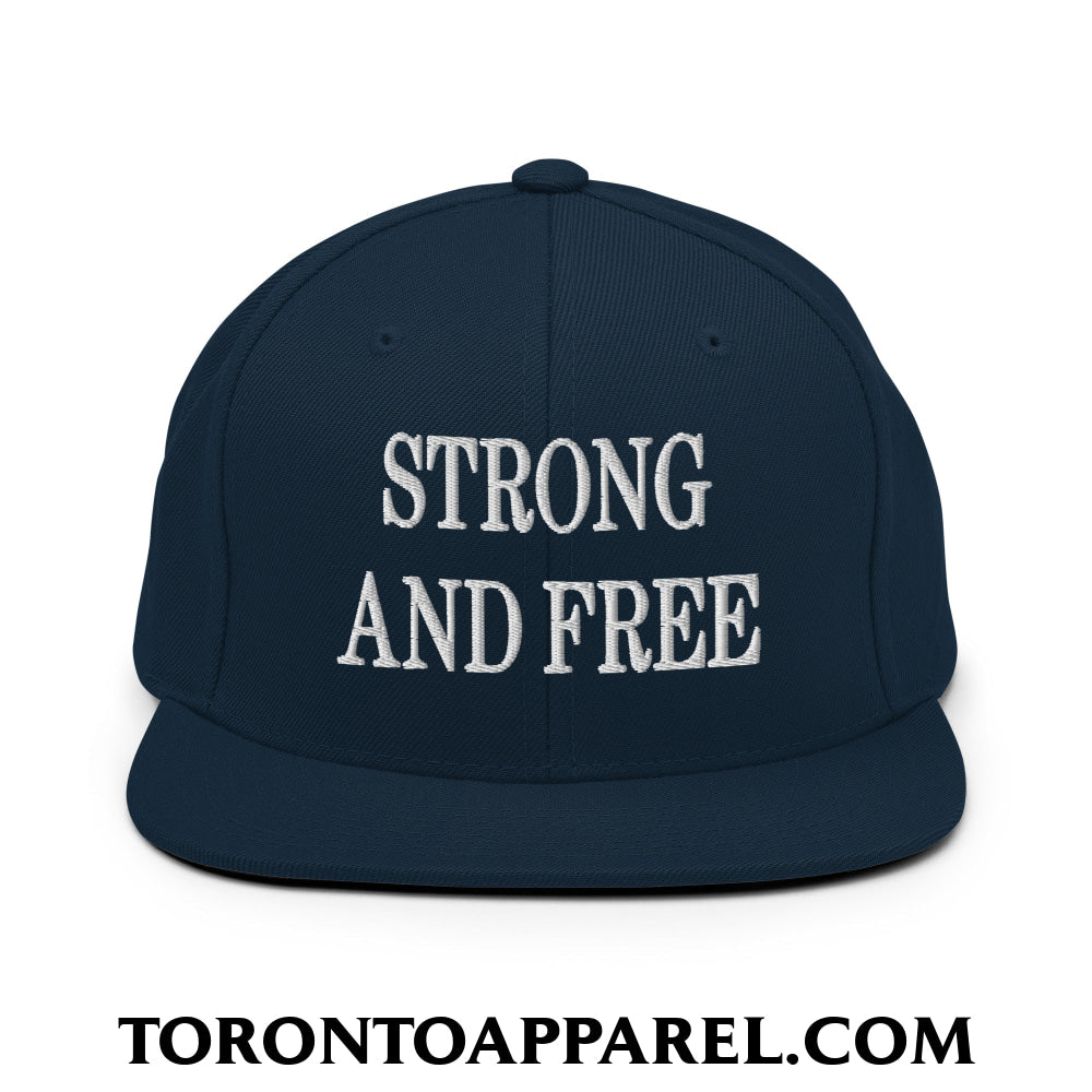 Canada Strong and Free Embroidered Flat Brim Bill Snapback Hat - Dark Navy - Toronto Apparel