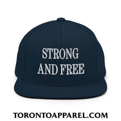 Canada Strong and Free Embroidered Flat Brim Bill Snapback Hat - Dark Navy - Toronto Apparel