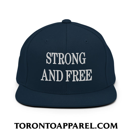 Canada Strong and Free Embroidered Flat Brim Bill Snapback Hat - Dark Navy - Toronto Apparel
