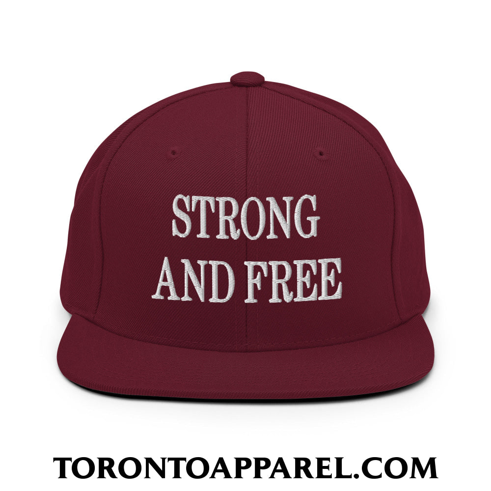 Canada Strong and Free Embroidered Flat Brim Bill Snapback Hat - Maroon - Toronto Apparel