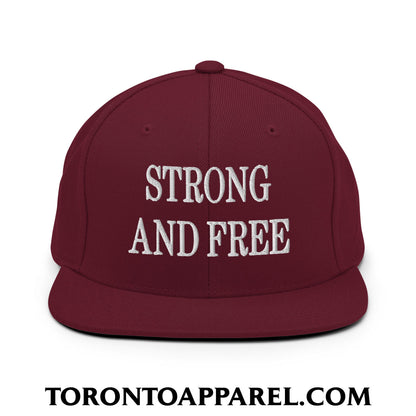 Canada Strong and Free Embroidered Flat Brim Bill Snapback Hat - Maroon - Toronto Apparel