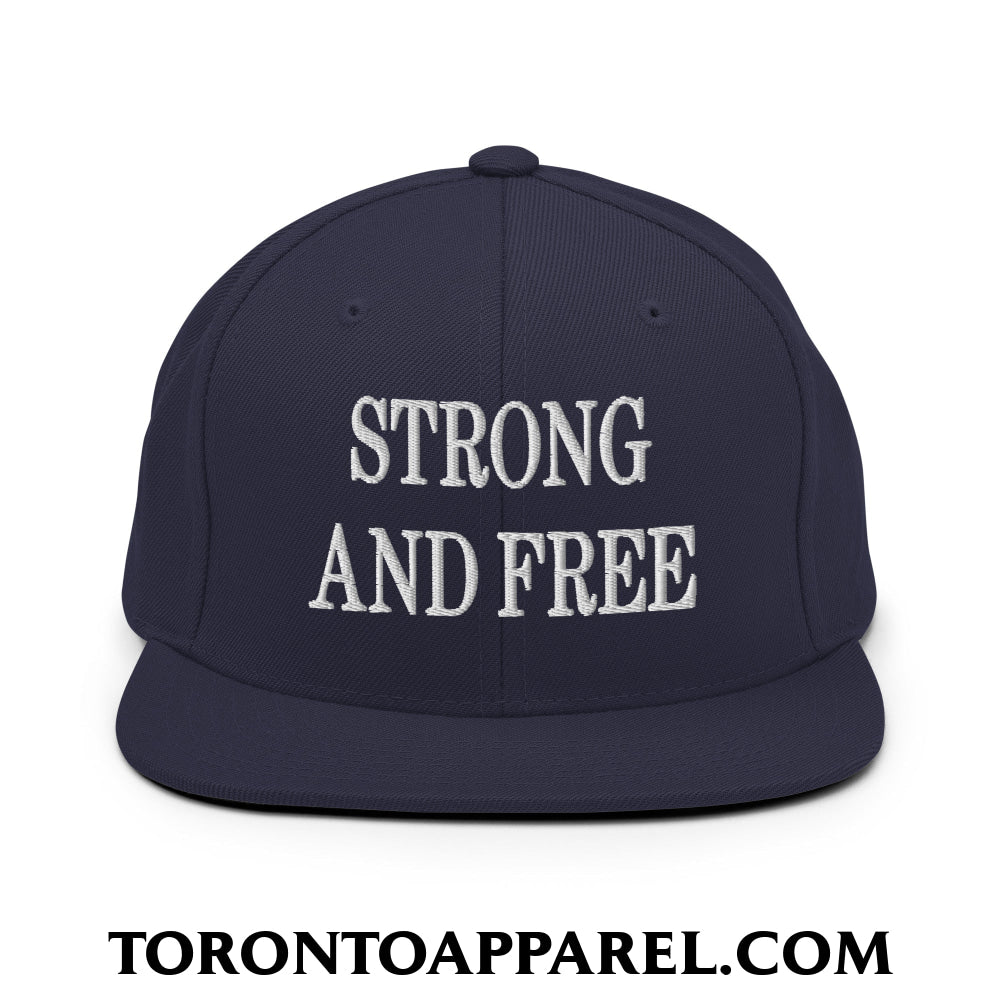 Canada Strong and Free Embroidered Flat Brim Bill Snapback Hat - Navy - Toronto Apparel