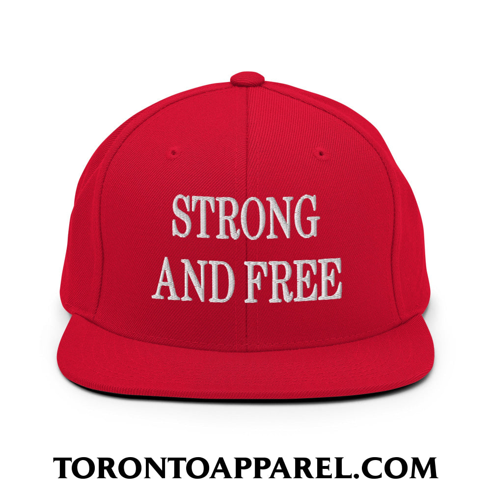 Canada Strong and Free Embroidered Flat Brim Bill Snapback Hat - Red - Toronto Apparel