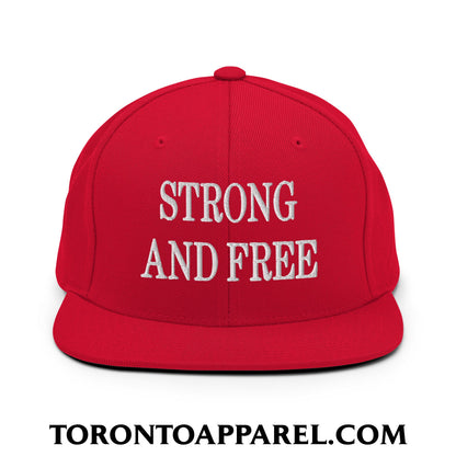 Canada Strong and Free Embroidered Flat Brim Bill Snapback Hat - Red - Toronto Apparel