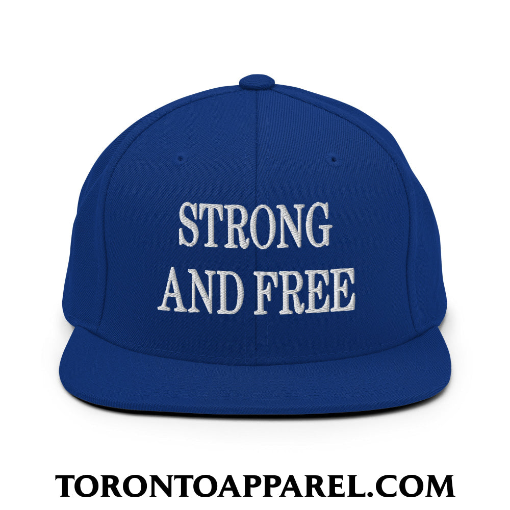 Canada Strong and Free Embroidered Flat Brim Bill Snapback Hat - Royal Blue - Toronto Apparel