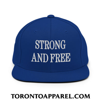 Canada Strong and Free Embroidered Flat Brim Bill Snapback Hat - Royal Blue - Toronto Apparel