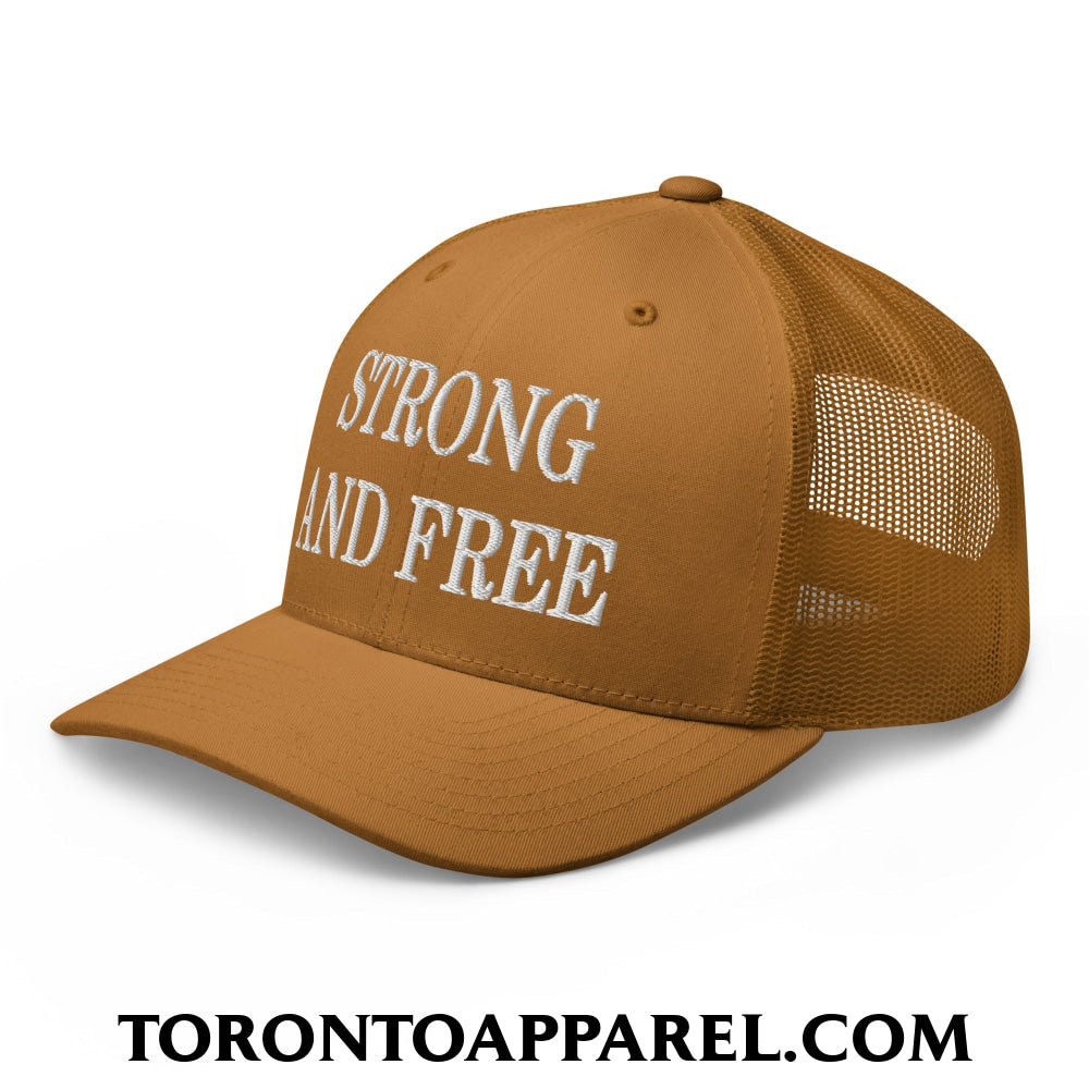 Canada Strong and Free Embroidered Mesh Trucker Hat - Toronto Apparel