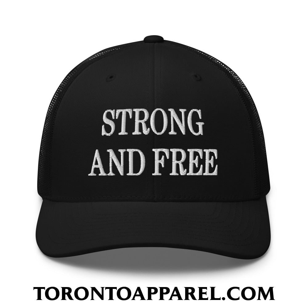 Canada Strong and Free Embroidered Mesh Trucker Hat - Black - Toronto Apparel