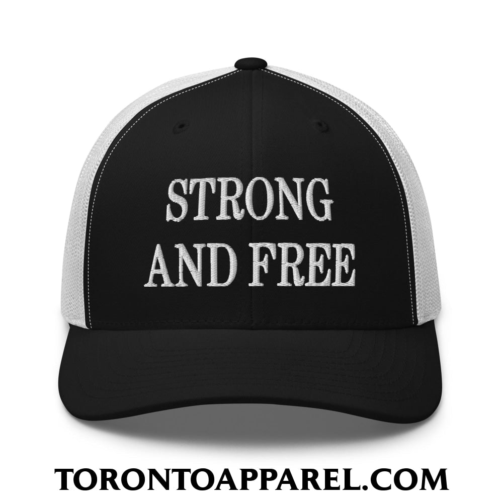 Canada Strong and Free Embroidered Mesh Trucker Hat - Black/ White - Toronto Apparel