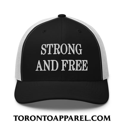 Canada Strong and Free Embroidered Mesh Trucker Hat - Black/ White - Toronto Apparel