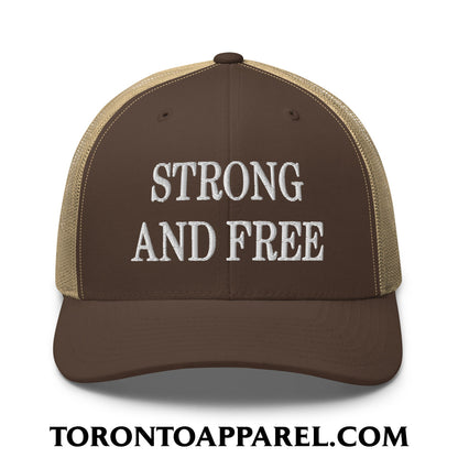 Canada Strong and Free Embroidered Mesh Trucker Hat - Brown/ Khaki - Toronto Apparel