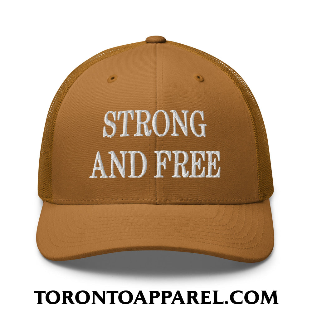 Canada Strong and Free Embroidered Mesh Trucker Hat - Caramel - Toronto Apparel