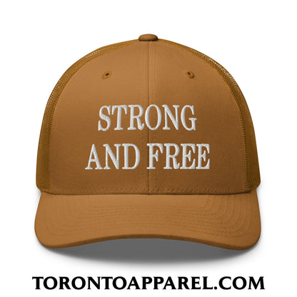 Canada Strong and Free Embroidered Mesh Trucker Hat - Caramel - Toronto Apparel