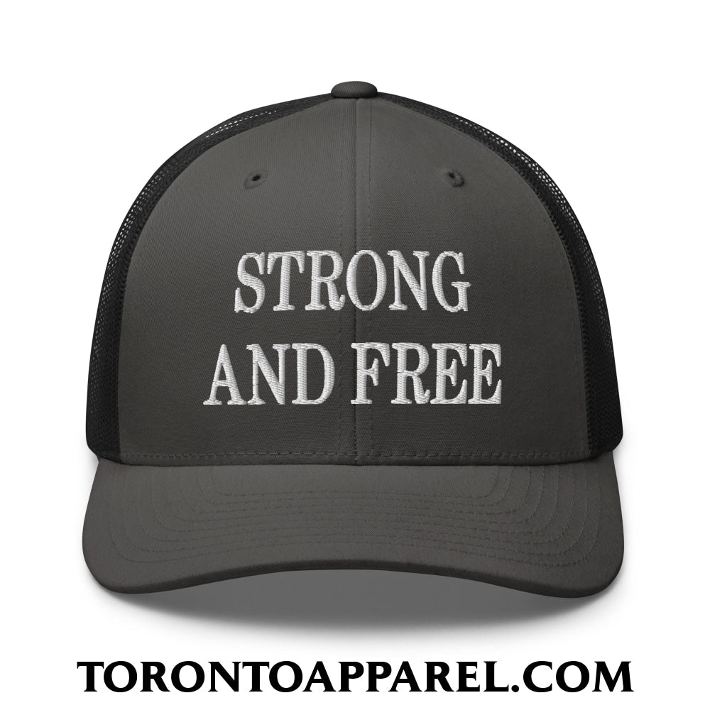 Canada Strong and Free Embroidered Mesh Trucker Hat - Charcoal/ Black - Toronto Apparel