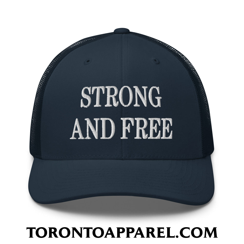 Canada Strong and Free Embroidered Mesh Trucker Hat - Navy - Toronto Apparel