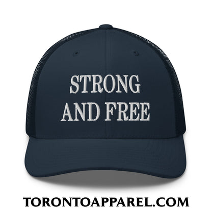 Canada Strong and Free Embroidered Mesh Trucker Hat - Navy - Toronto Apparel